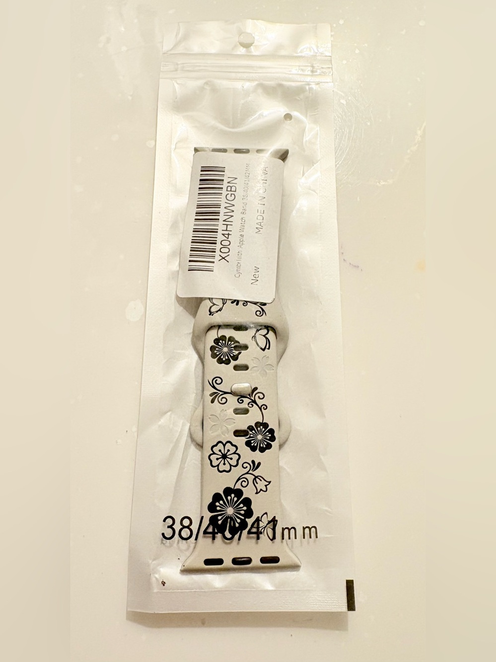Floral Silicone Watch Band for 38/40/41mm – White with Black Print